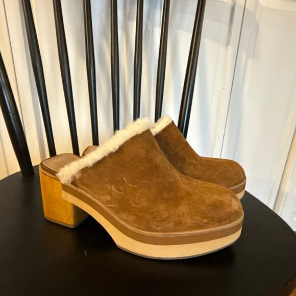 Bernardo Anthropologie sky sherpa lined wooden clogs size 7 - Picture 6 of 12
